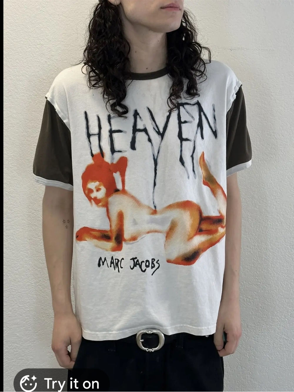 Heaven Logo Pin Up Design,Cream with Brown Tee